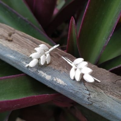 925 Silver Matt Finish Leaf Earring