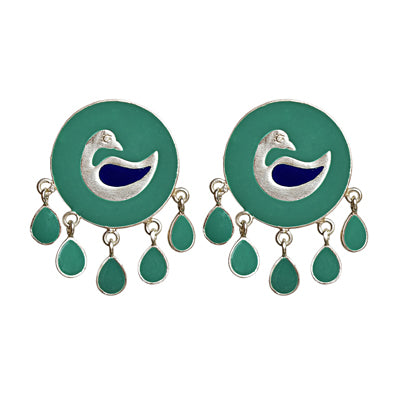 Turquoise Enamel Peacock Studs in 925 Silver!