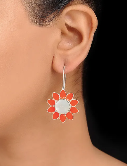 Orange 925 silver Earring with Mother of Pearl!