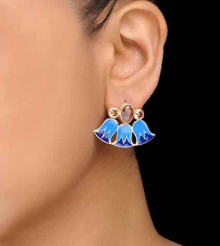 925 Silver Papyrus Flower Enamel Earrings!