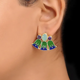 925 Silver Papyrus Flower Enamel Earrings!
