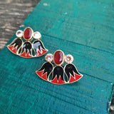 925 Silver Papyrus Flower Enamel Earrings!