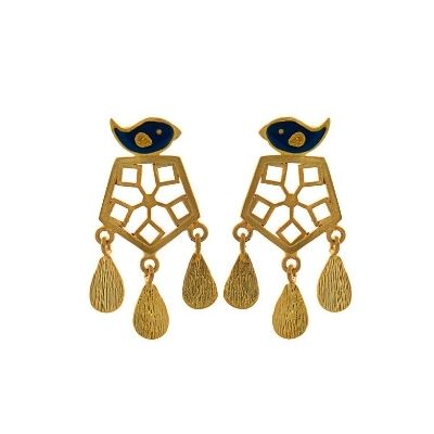 925 Silver Gold Tone Pentagon Bird Studs