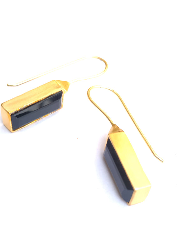 925 Silver Long Black Cuboid Earring!