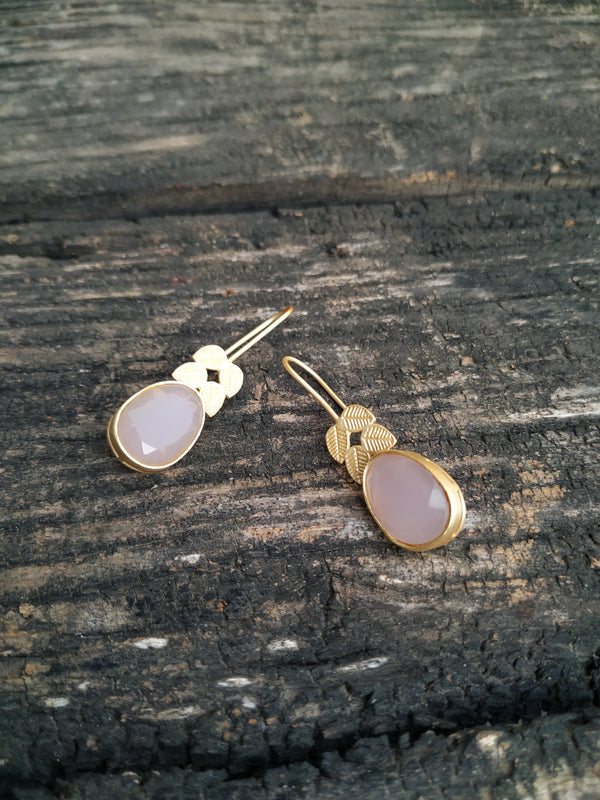 925 Silver Long Pink Leaf Earring With Long Hook!