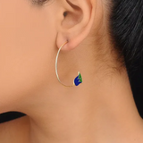 925 Silver Papyrus Flower Enamel Hoop Earring!
