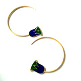 925 Silver Papyrus Flower Enamel Hoop Earring!