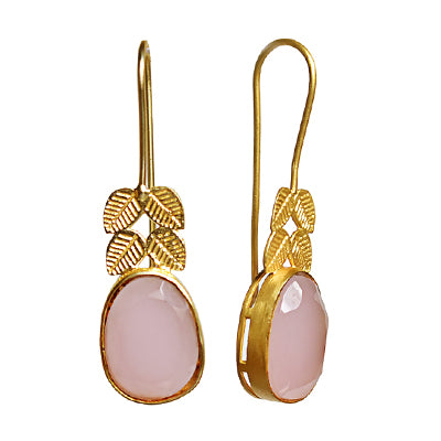 925 Silver Long Pink Leaf Earring With Long Hook!