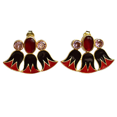 925 Silver Papyrus Flower Enamel Earrings!