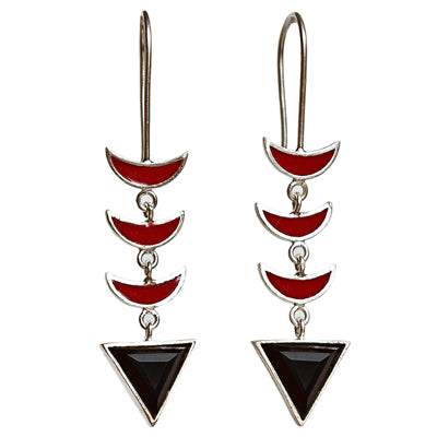 925 Silver Red Black Waterfall Earring!