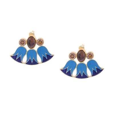 925 Silver Papyrus Flower Enamel Earrings!