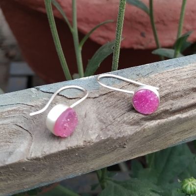 Small Silver Earring With Druzy Agate
