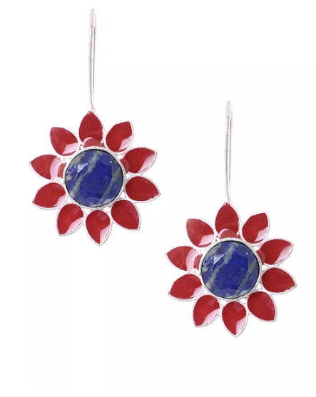 Red Blue 925 silver long Dangler Earring