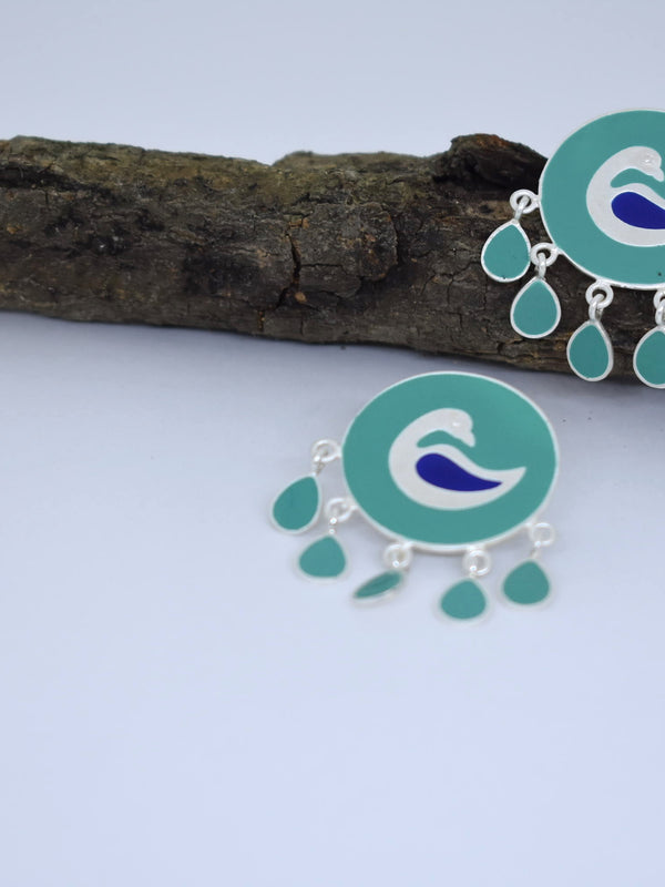Turquoise Enamel Peacock Studs in 925 Silver!