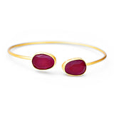 Silver Gold Toned Dual Stone Open Cuff Bracelet