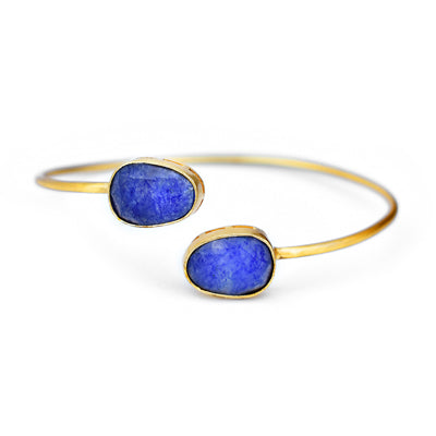 Silver Gold Toned Dual Stone Open Cuff Bracelet