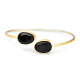 Silver Gold Toned Dual Stone Open Cuff Bracelet