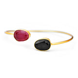 Silver Gold Toned Dual Stone Open Cuff Bracelet