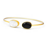 Silver Gold Toned Dual Stone Open Cuff Bracelet