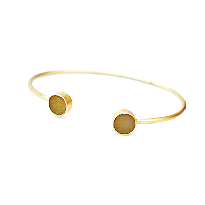 Gold Toned Sterling Silver Open Cuff Bracelet With Natural Druzy