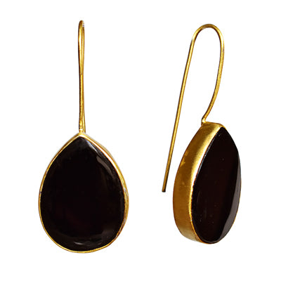 925 Silver Long Black Agate Earring