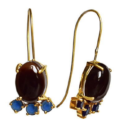 925 Silver Gold Tone Hook Earring With Stone Cluster