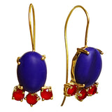 925 Silver Gold Tone Hook Earring With Stone Cluster