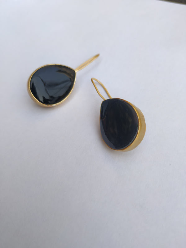 925 Silver Long Black Agate Earring
