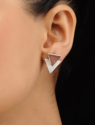 Small Geometric Silver Studs With Rust Stone