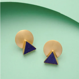 Small Geometric Silver Studs With Navy Stone
