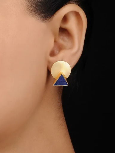 Small Geometric Silver Studs With Navy Stone