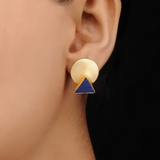 Small Geometric Silver Studs With Navy Stone