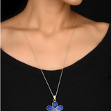 Beautiful Light Weight Flower Pendant in Navy With Long Chain