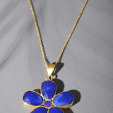 Beautiful Light Weight Flower Pendant in Navy With Long Chain