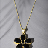 Beautiful Light Weight Flower Pendant in Jet Black Stone With Long Chain