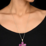 Beautiful Light Weight Flower Pendant in Bright Pink Stone With Long Chain