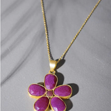 Beautiful Light Weight Flower Pendant in Bright Pink Stone With Long Chain