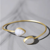 Gold Toned Sterling Silver Open Cuff Bracelet With White Moon Stone
