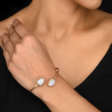 Gold Toned Sterling Silver Open Cuff Bracelet With White Moon Stone