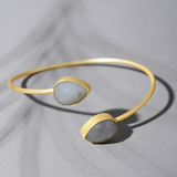Gold Toned Sterling Silver Open Cuff Bracelet With Labradorite Stone