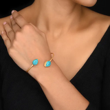 Gold Toned Sterling Silver Turquoise Open Cuff Bracelet