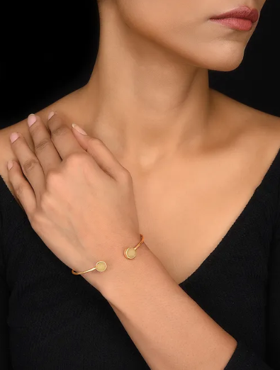 Gold Toned Sterling Silver Open Cuff Bracelet With Natural Druzy