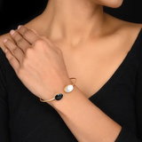 Silver Gold Toned Dual Stone Open Cuff Bracelet