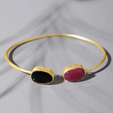 Silver Gold Toned Dual Stone Open Cuff Bracelet