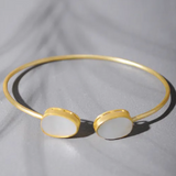 Silver Gold Toned Dual Stone Open Cuff Bracelet