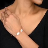 Silver Gold Toned Dual Stone Open Cuff Bracelet