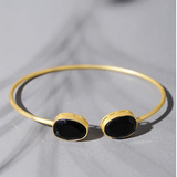Silver Gold Toned Dual Stone Open Cuff Bracelet