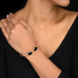 Silver Gold Toned Dual Stone Open Cuff Bracelet