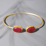 Silver Gold Toned Dual Stone Open Cuff Bracelet