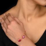 Silver Gold Toned Dual Stone Open Cuff Bracelet